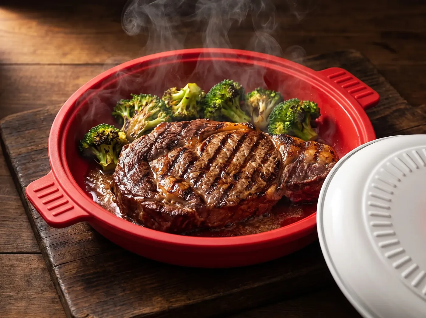 Steak with deep grill marks resting on the JetChef pan