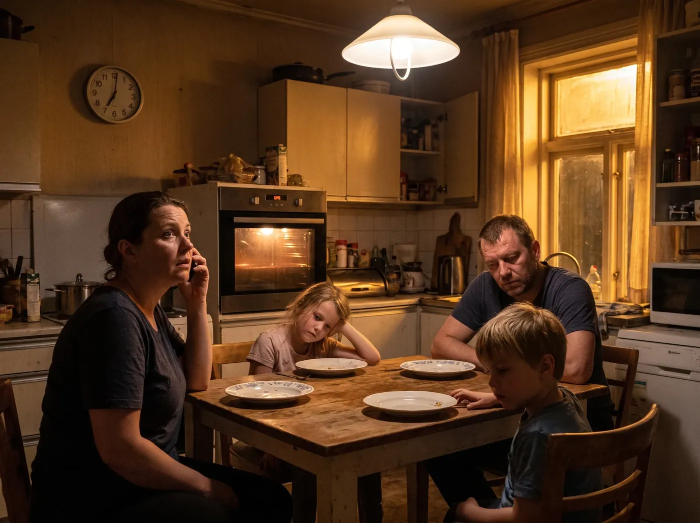 Family waiting at the table while the oven preheats